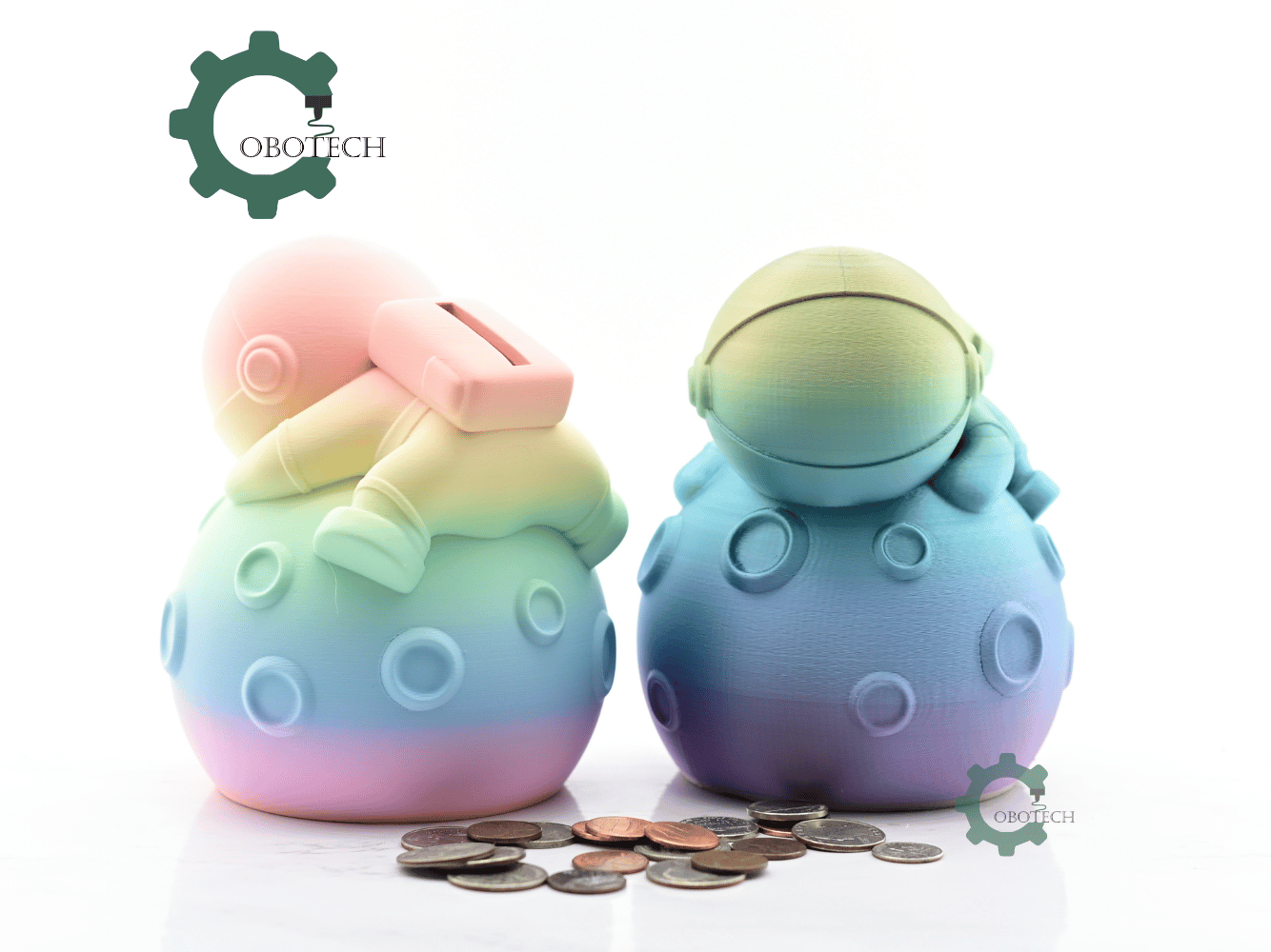 Digital Downloads - Cobotech Astronaut Hugging The Moon Piggy Bank - Desk Decor - Coin Bank Gifts