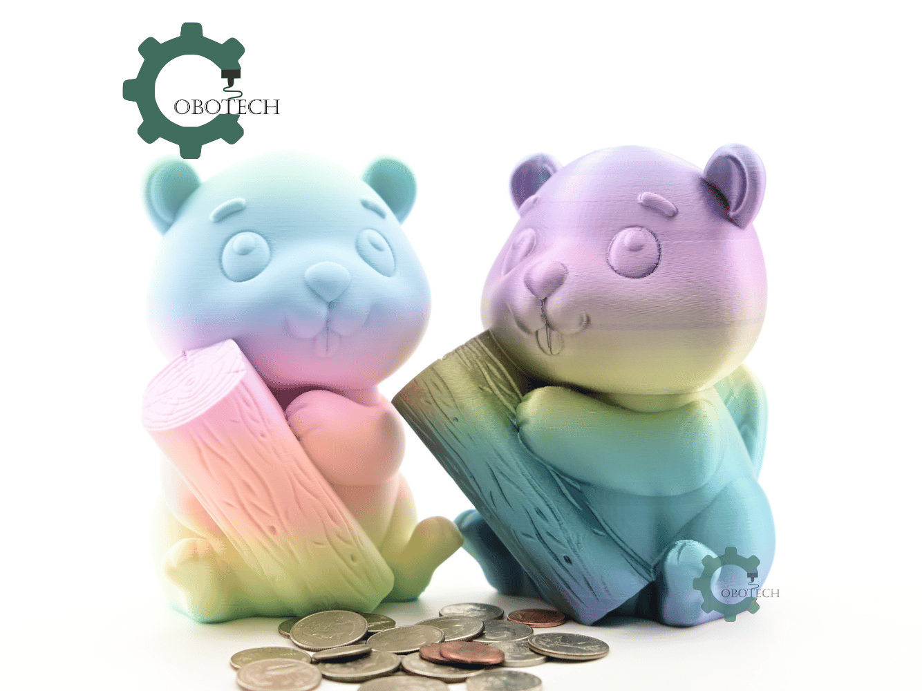 Digital Downloads - Cobotech Beaver Holding Log Piggy Bank - Desk Decor - Coin Bank Gifts