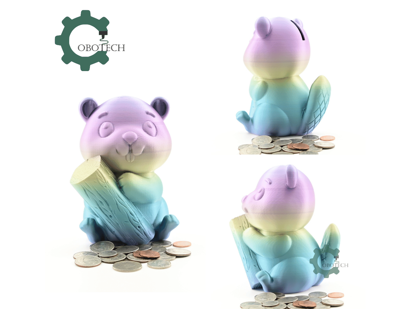 Digital Downloads - Cobotech Beaver Holding Log Piggy Bank - Desk Decor - Coin Bank Gifts