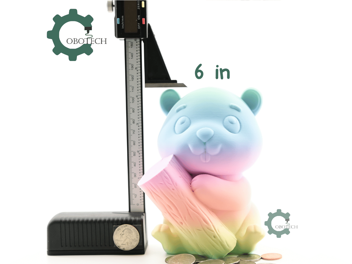 Digital Downloads - Cobotech Beaver Holding Log Piggy Bank - Desk Decor - Coin Bank Gifts
