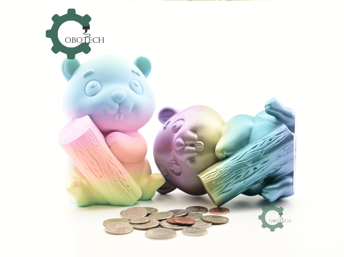 Digital Downloads - Cobotech Beaver Holding Log Piggy Bank - Desk Decor - Coin Bank Gifts