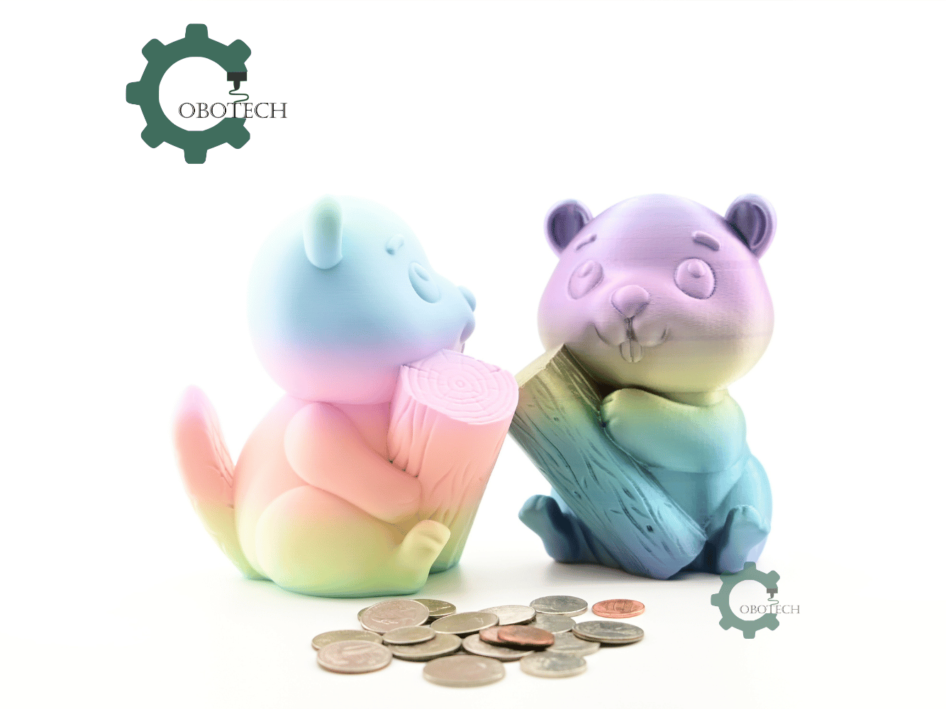 Digital Downloads - Cobotech Beaver Holding Log Piggy Bank - Desk Decor - Coin Bank Gifts