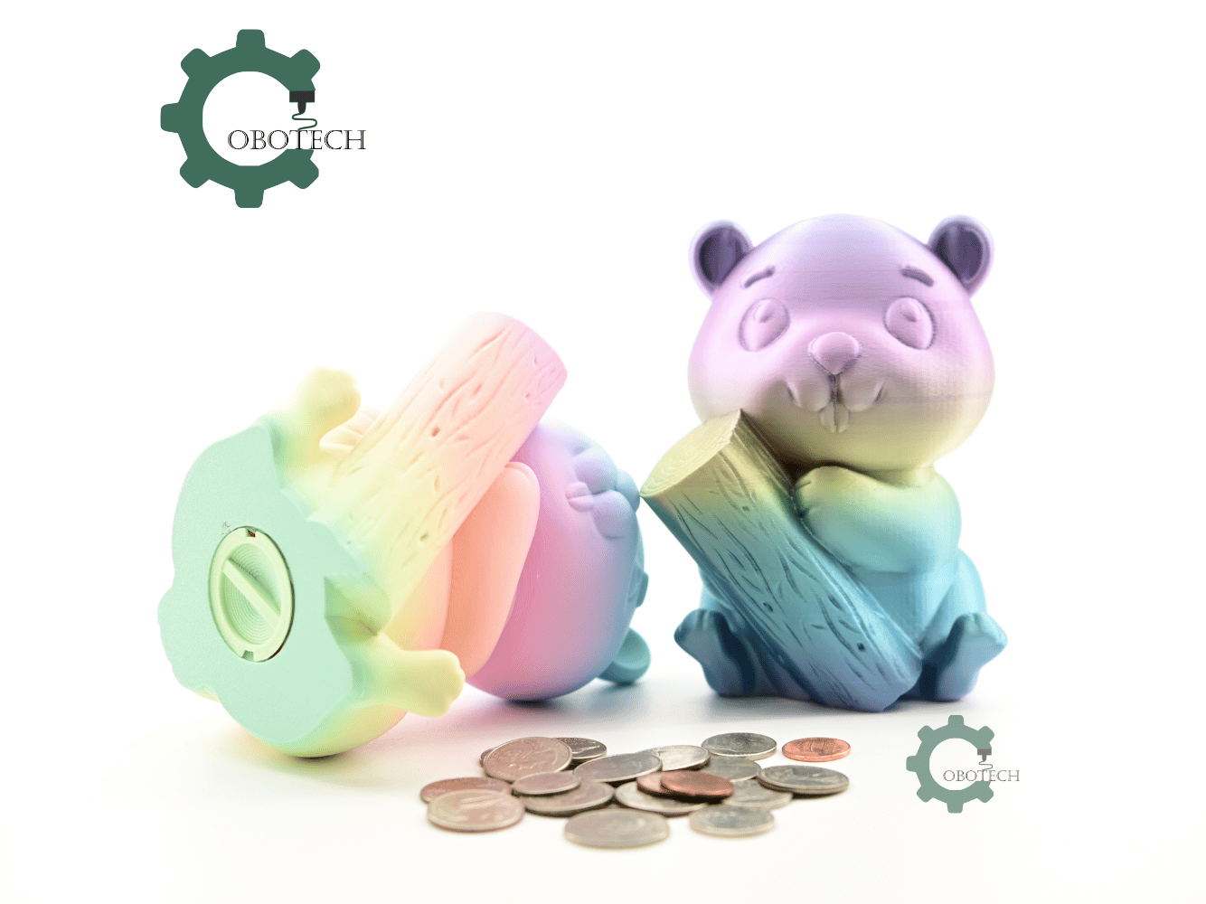 Digital Downloads - Cobotech Beaver Holding Log Piggy Bank - Desk Decor - Coin Bank Gifts
