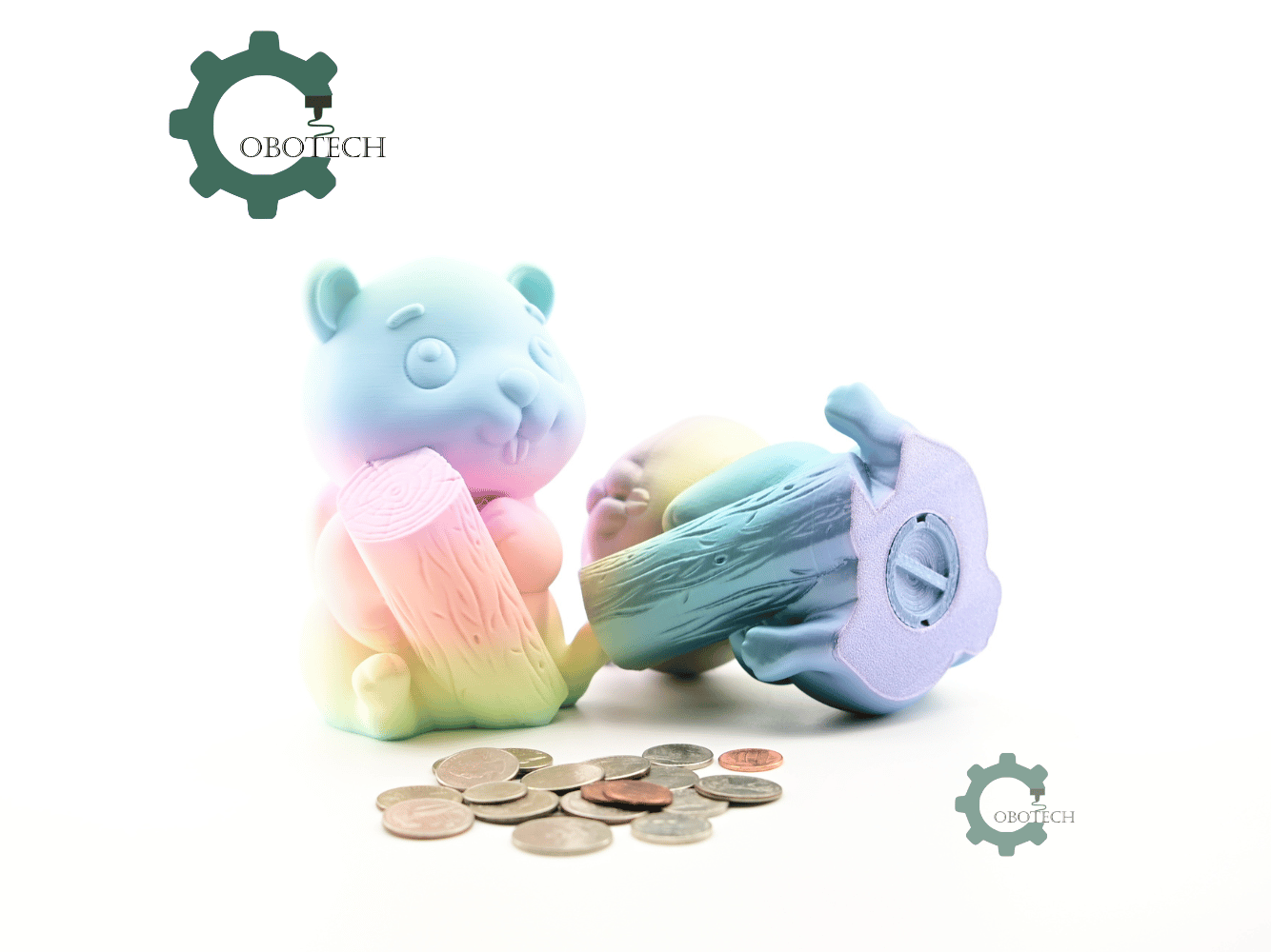 Digital Downloads - Cobotech Beaver Holding Log Piggy Bank - Desk Decor - Coin Bank Gifts