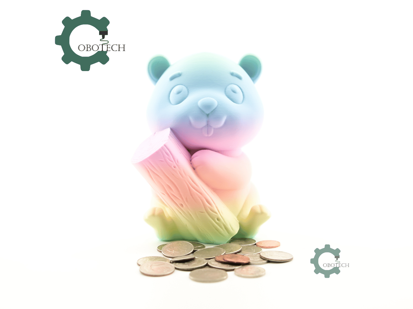Digital Downloads - Cobotech Beaver Holding Log Piggy Bank - Desk Decor - Coin Bank Gifts