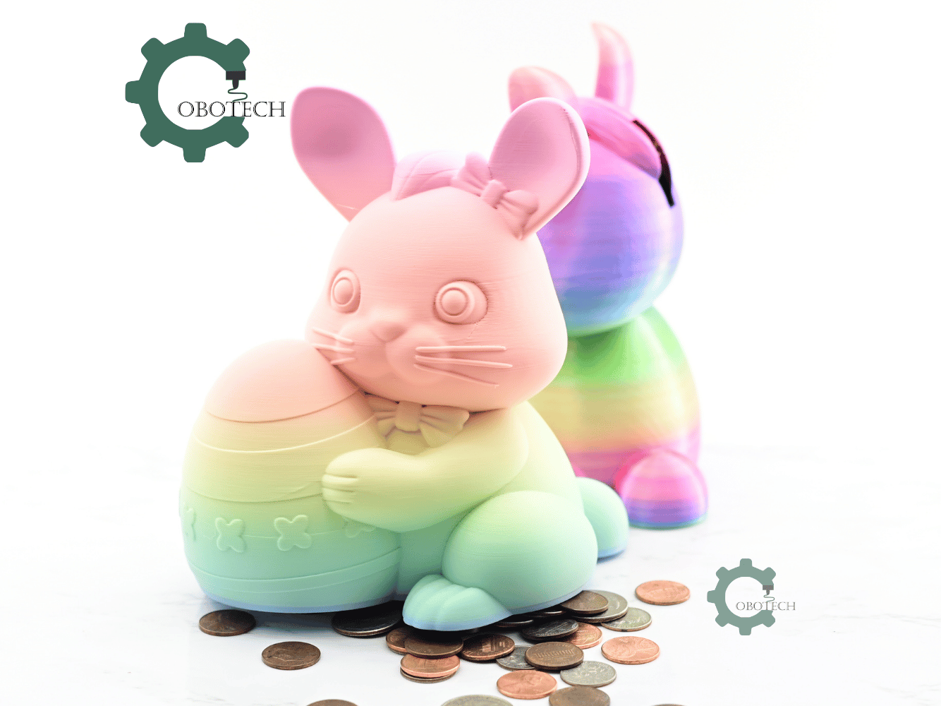 Digital Downloads - Cobotech Cute Bunny Holding Easter Egg Piggy Bank - Desk Decor - Coin Bank Gifts