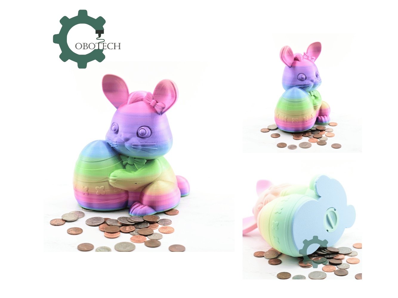 Digital Downloads - Cobotech Cute Bunny Holding Easter Egg Piggy Bank - Desk Decor - Coin Bank Gifts