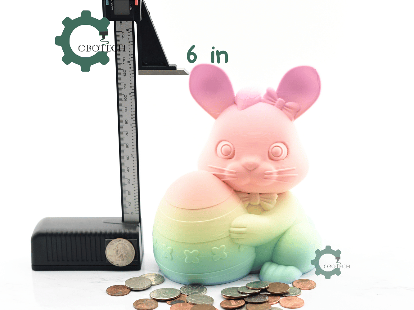 Digital Downloads - Cobotech Cute Bunny Holding Easter Egg Piggy Bank - Desk Decor - Coin Bank Gifts