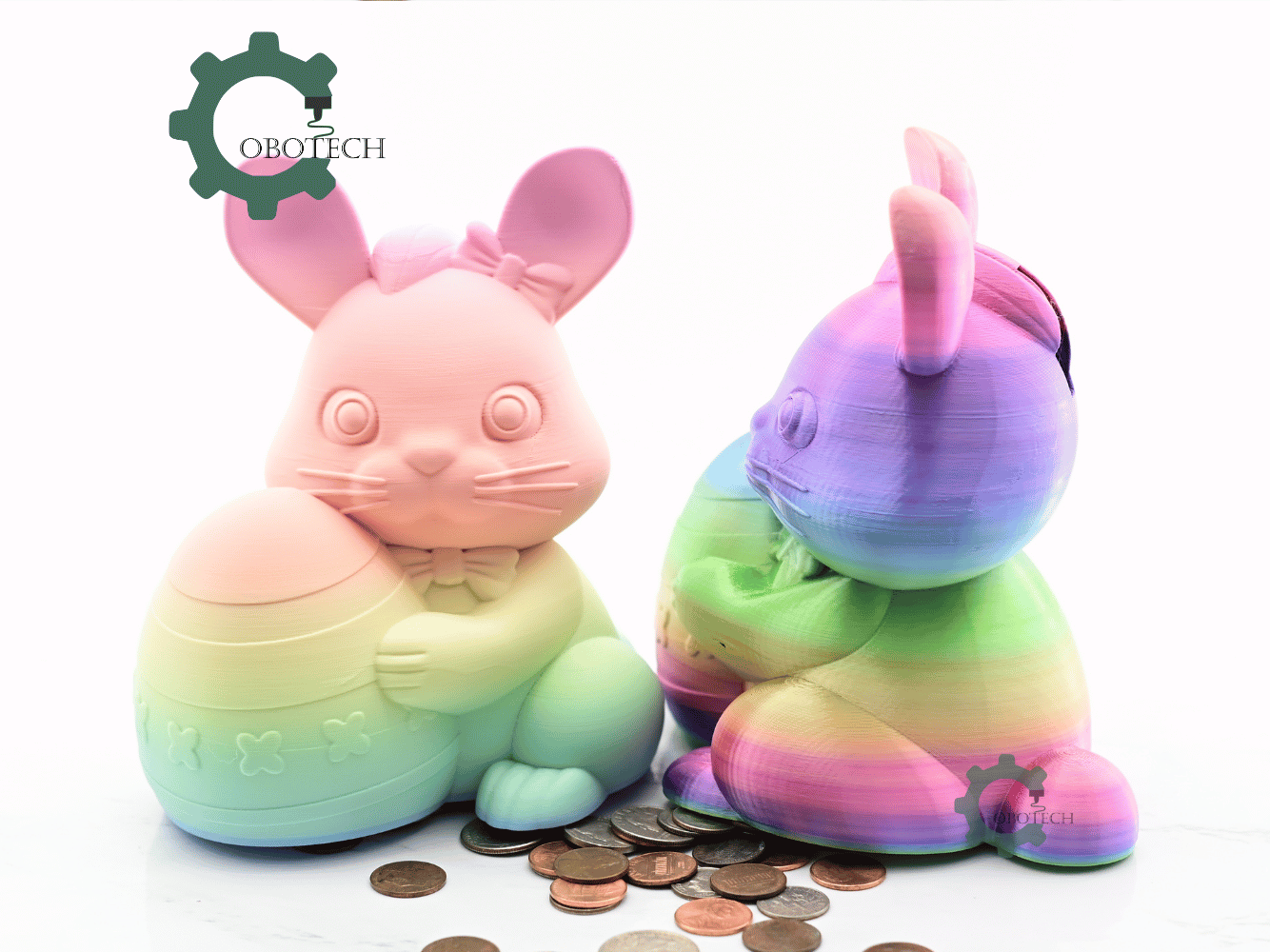 Digital Downloads - Cobotech Cute Bunny Holding Easter Egg Piggy Bank - Desk Decor - Coin Bank Gifts