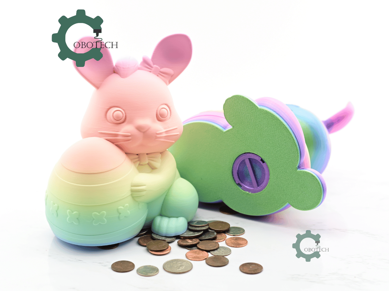 Digital Downloads - Cobotech Cute Bunny Holding Easter Egg Piggy Bank - Desk Decor - Coin Bank Gifts