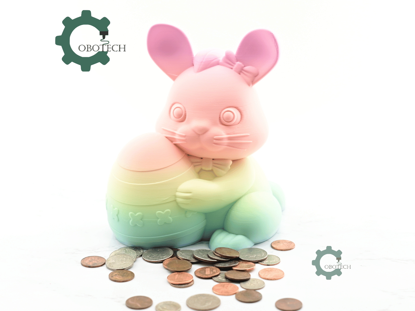 Digital Downloads - Cobotech Cute Bunny Holding Easter Egg Piggy Bank - Desk Decor - Coin Bank Gifts