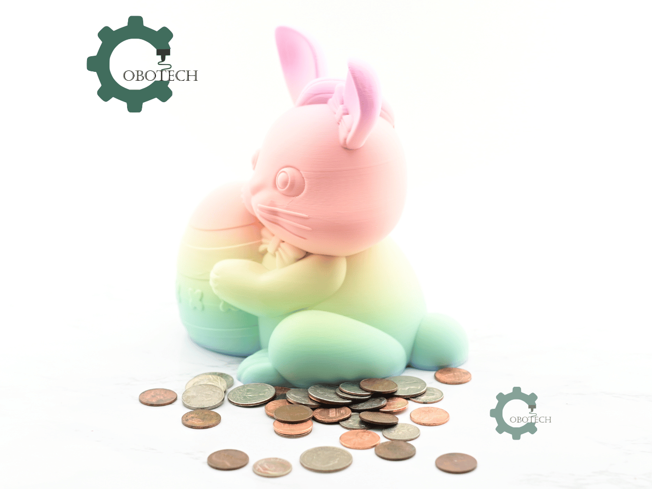 Digital Downloads - Cobotech Cute Bunny Holding Easter Egg Piggy Bank - Desk Decor - Coin Bank Gifts