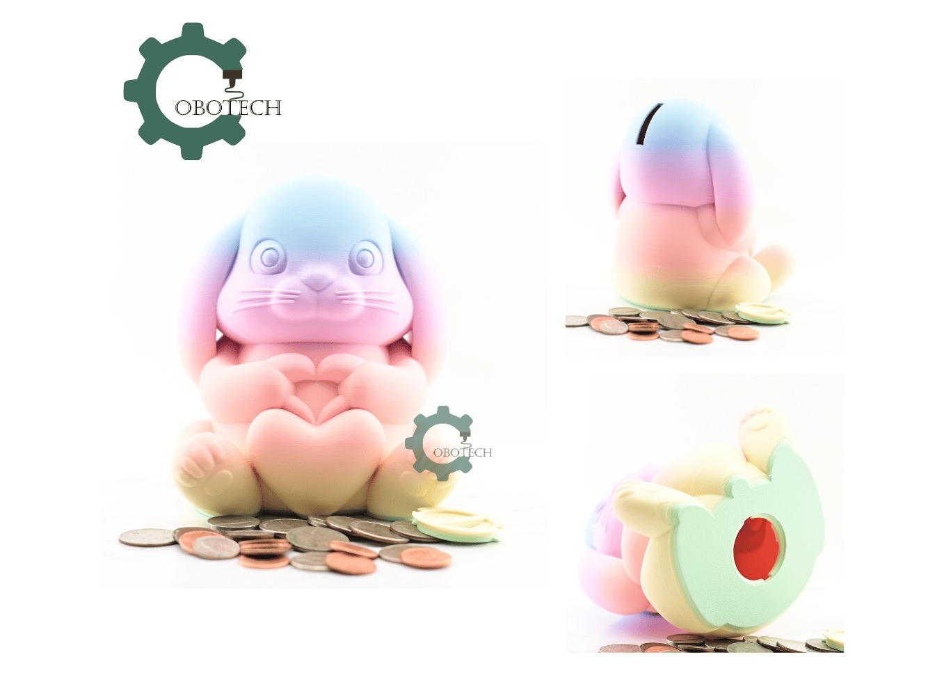 Digital Downloads - Cobotech Cute Easter Bunny Holding A Heart Piggy Bank - Desk Decor - Coin Bank Gifts
