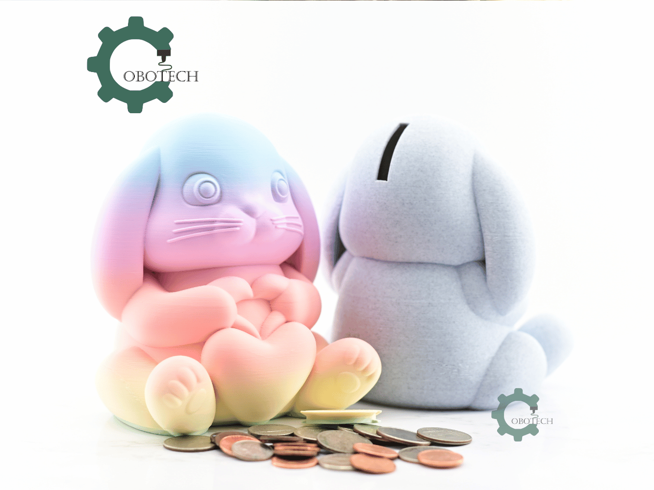 Digital Downloads - Cobotech Cute Easter Bunny Holding A Heart Piggy Bank - Desk Decor - Coin Bank Gifts