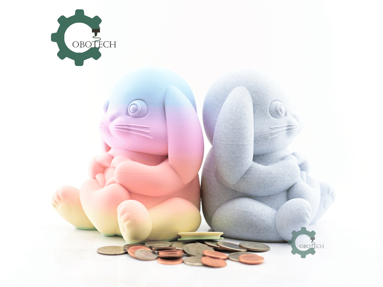 Digital Downloads - Cobotech Cute Easter Bunny Holding A Heart Piggy Bank - Desk Decor - Coin Bank Gifts