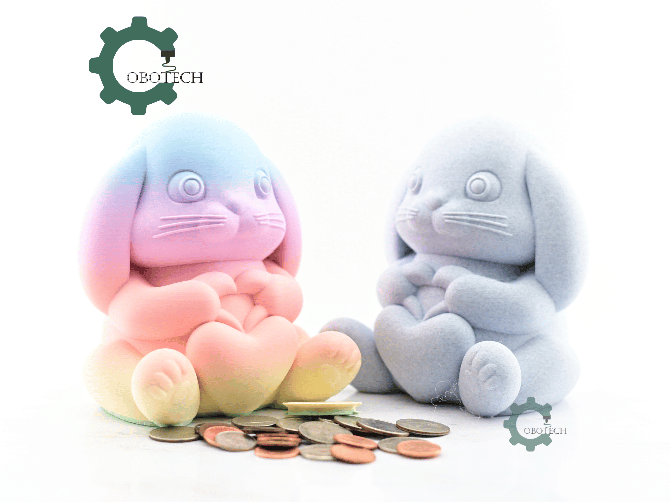 Digital Downloads - Cobotech Cute Easter Bunny Holding A Heart Piggy Bank - Desk Decor - Coin Bank Gifts