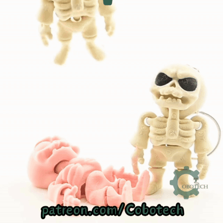 Digital Downloads - Cobotech Cute Grumpy Skeleton Articulated Keychain - Cute Backpack Keychain