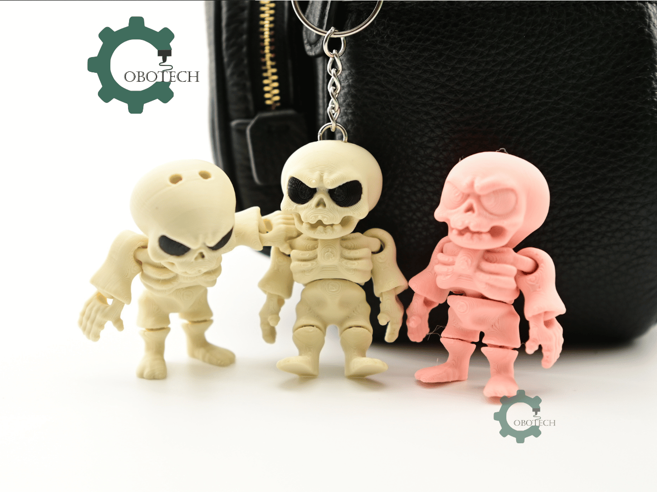 Digital Downloads - Cobotech Cute Grumpy Skeleton Articulated Keychain - Cute Backpack Keychain