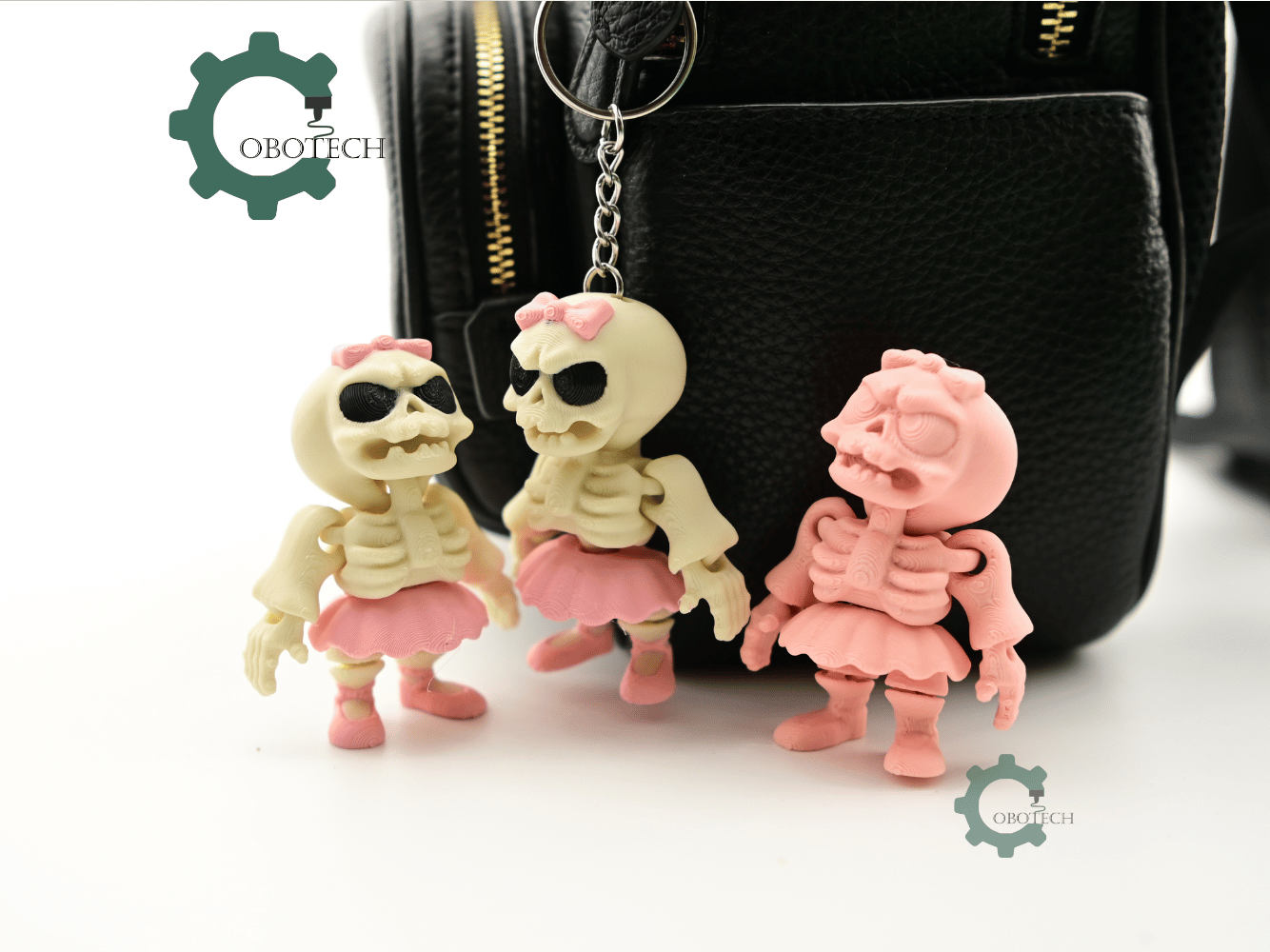 Digital Downloads - Cobotech Grumpy Skeleton Ballerina Articulated Keychain - Cute Backpack Keychain