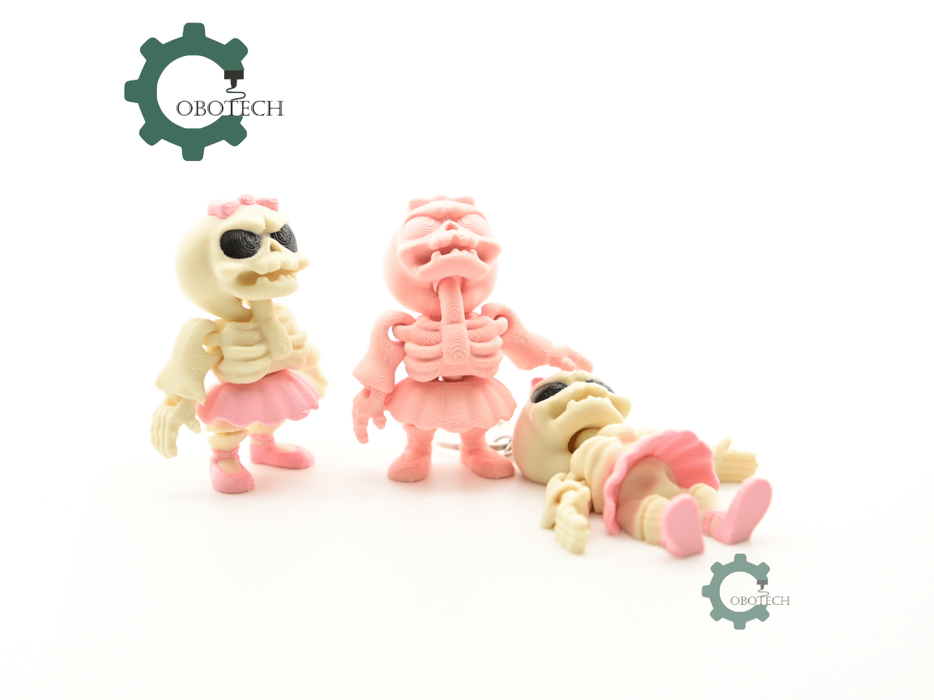 Digital Downloads - Cobotech Grumpy Skeleton Ballerina Articulated Keychain - Cute Backpack Keychain