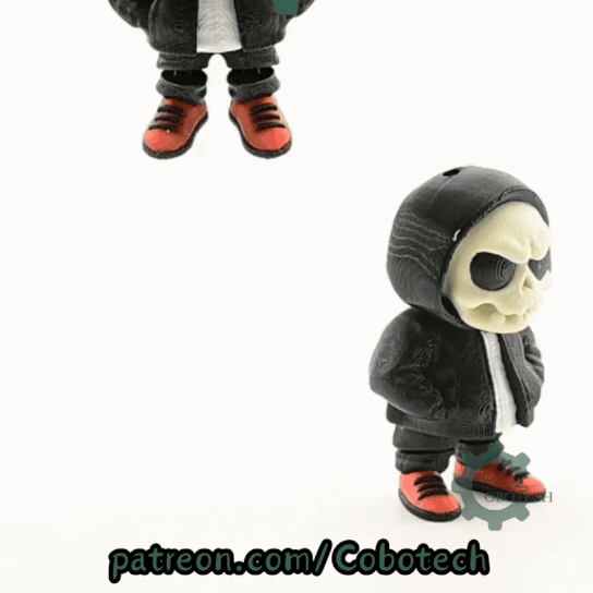 Digital Downloads - Cobotech Halloween Grumpy Skull Hoodie Articulated Keychain - Cute Backpack Keychain