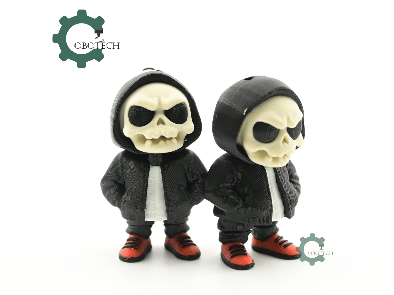 Digital Downloads - Cobotech Halloween Grumpy Skull Hoodie Articulated Keychain - Cute Backpack Keychain