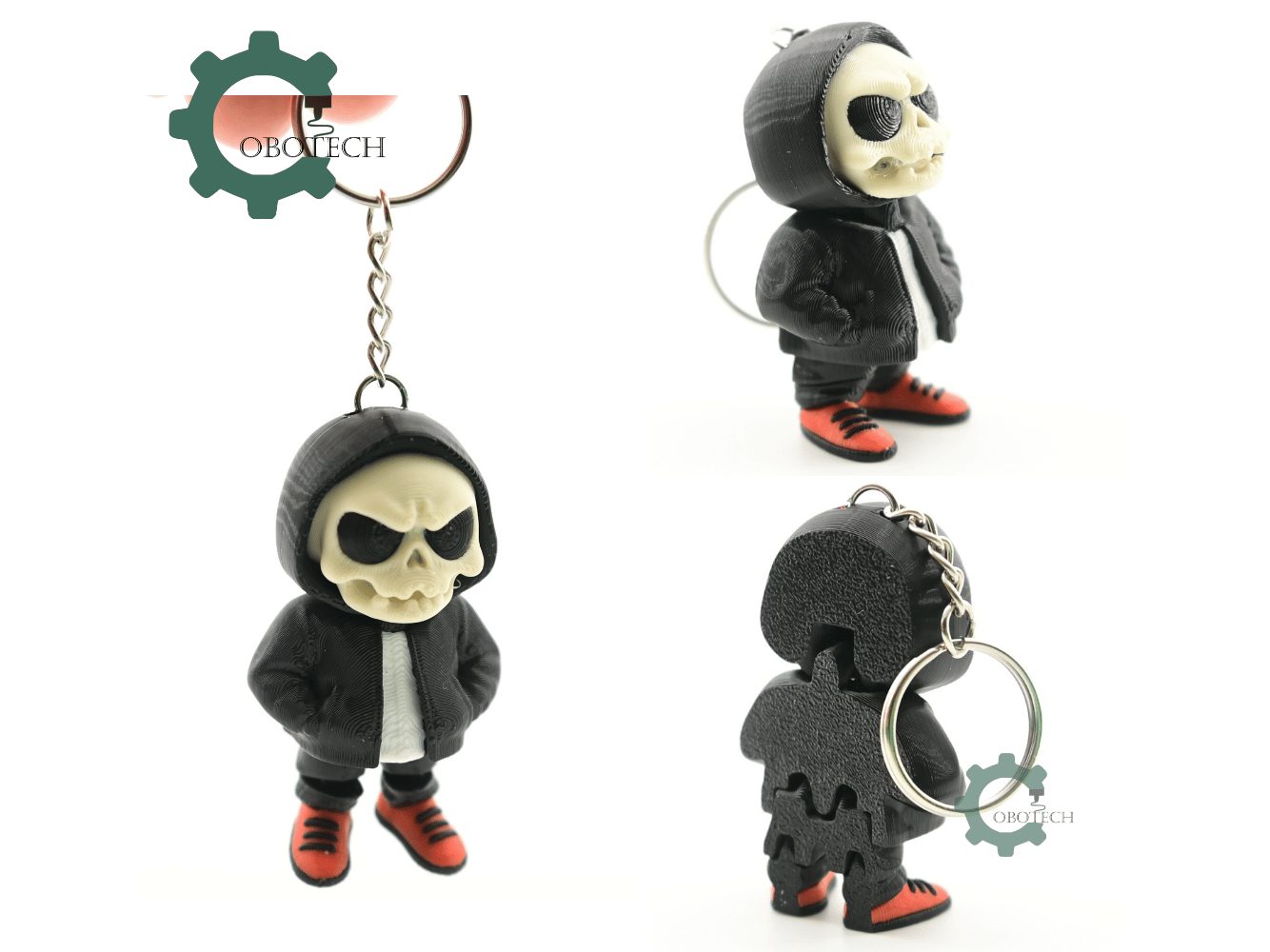 Digital Downloads - Cobotech Halloween Grumpy Skull Hoodie Articulated Keychain - Cute Backpack Keychain