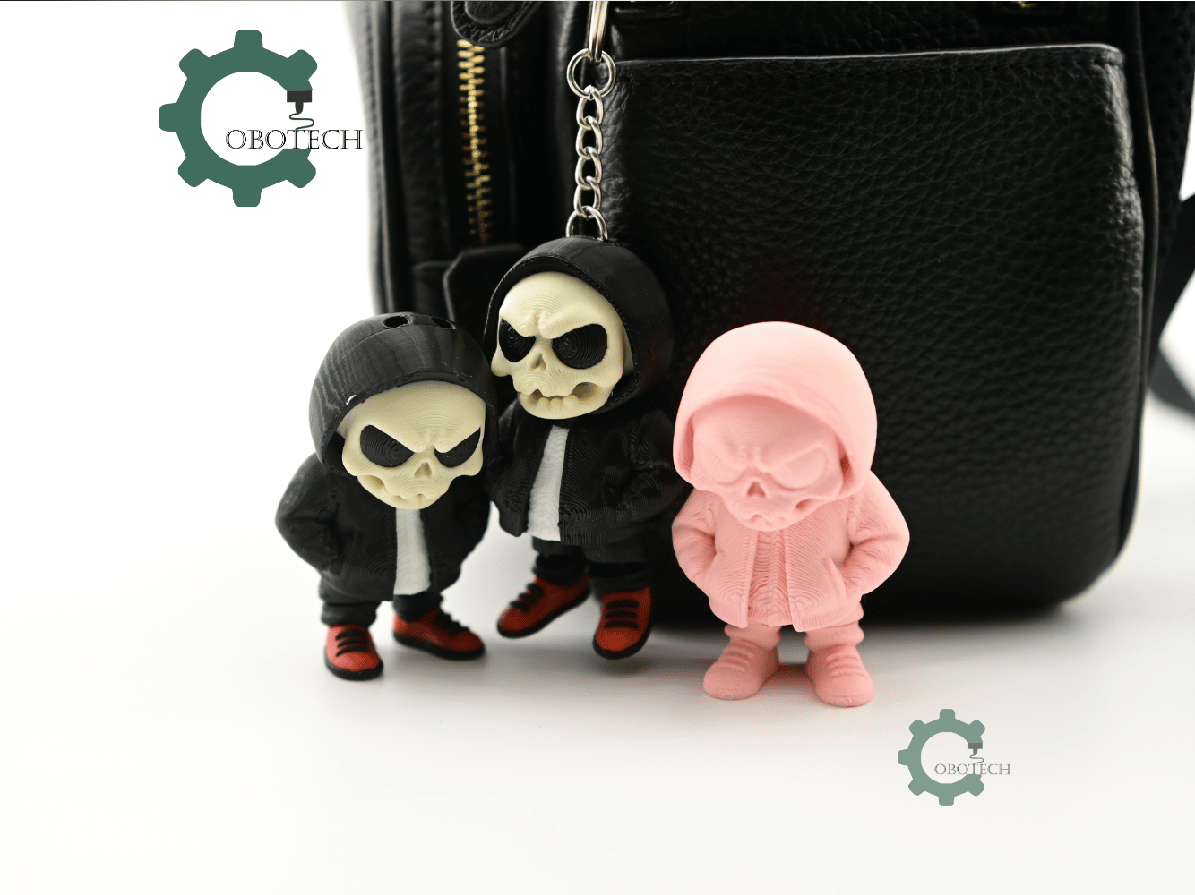 Digital Downloads - Cobotech Halloween Grumpy Skull Hoodie Articulated Keychain - Cute Backpack Keychain