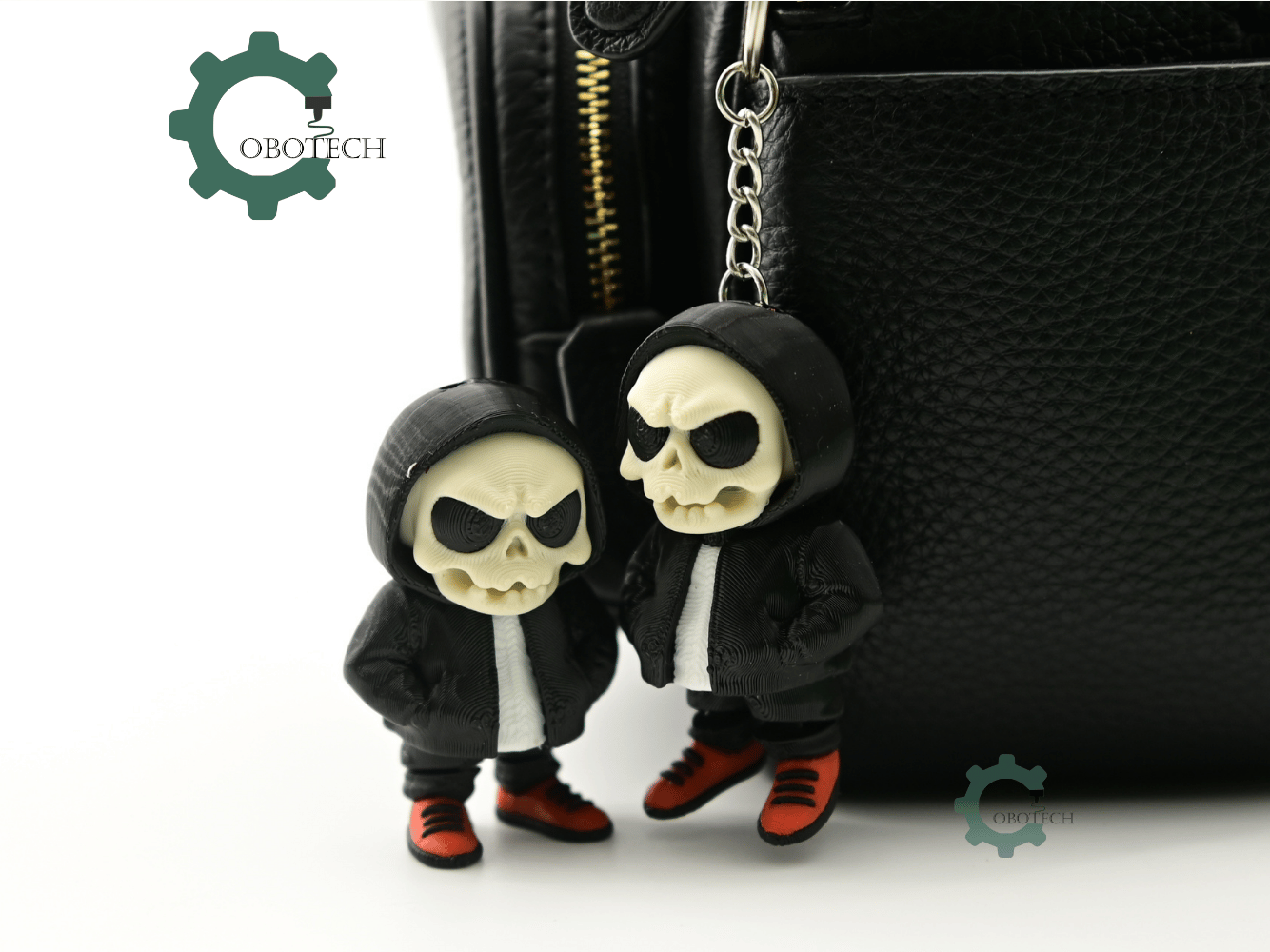 Digital Downloads - Cobotech Halloween Grumpy Skull Hoodie Articulated Keychain - Cute Backpack Keychain