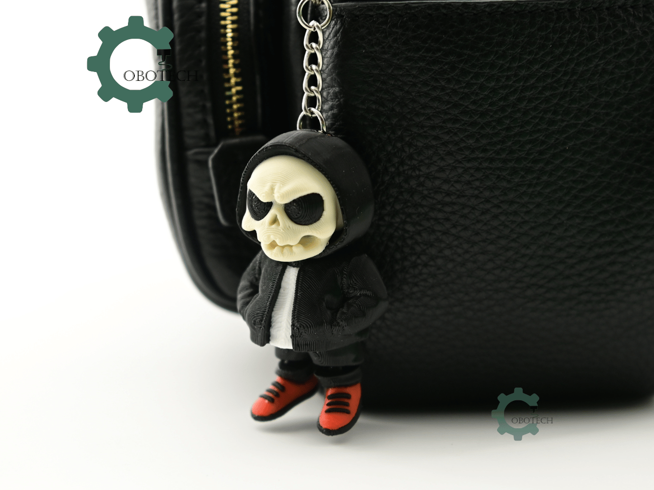 Digital Downloads - Cobotech Halloween Grumpy Skull Hoodie Articulated Keychain - Cute Backpack Keychain