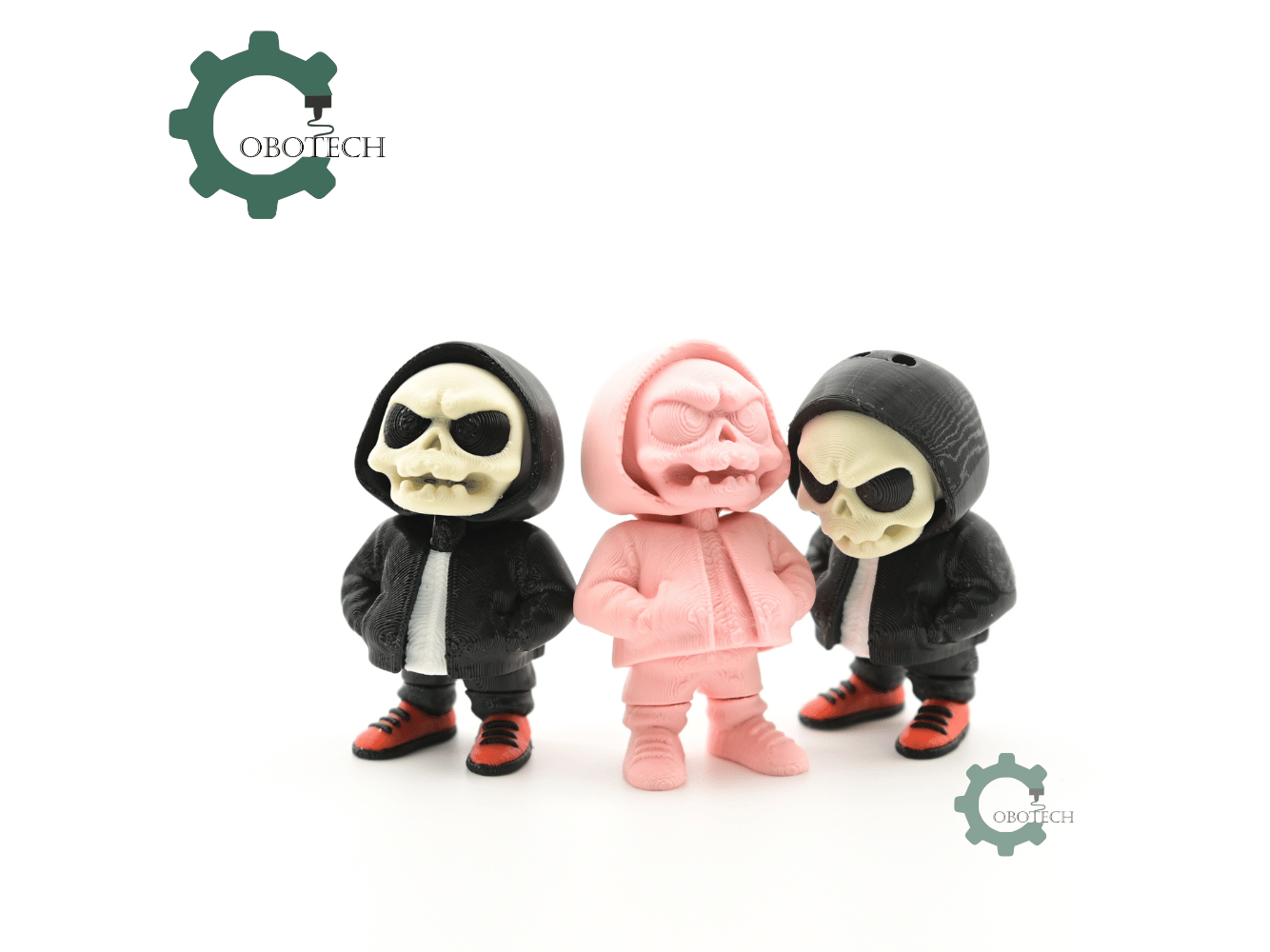 Digital Downloads - Cobotech Halloween Grumpy Skull Hoodie Articulated Keychain - Cute Backpack Keychain