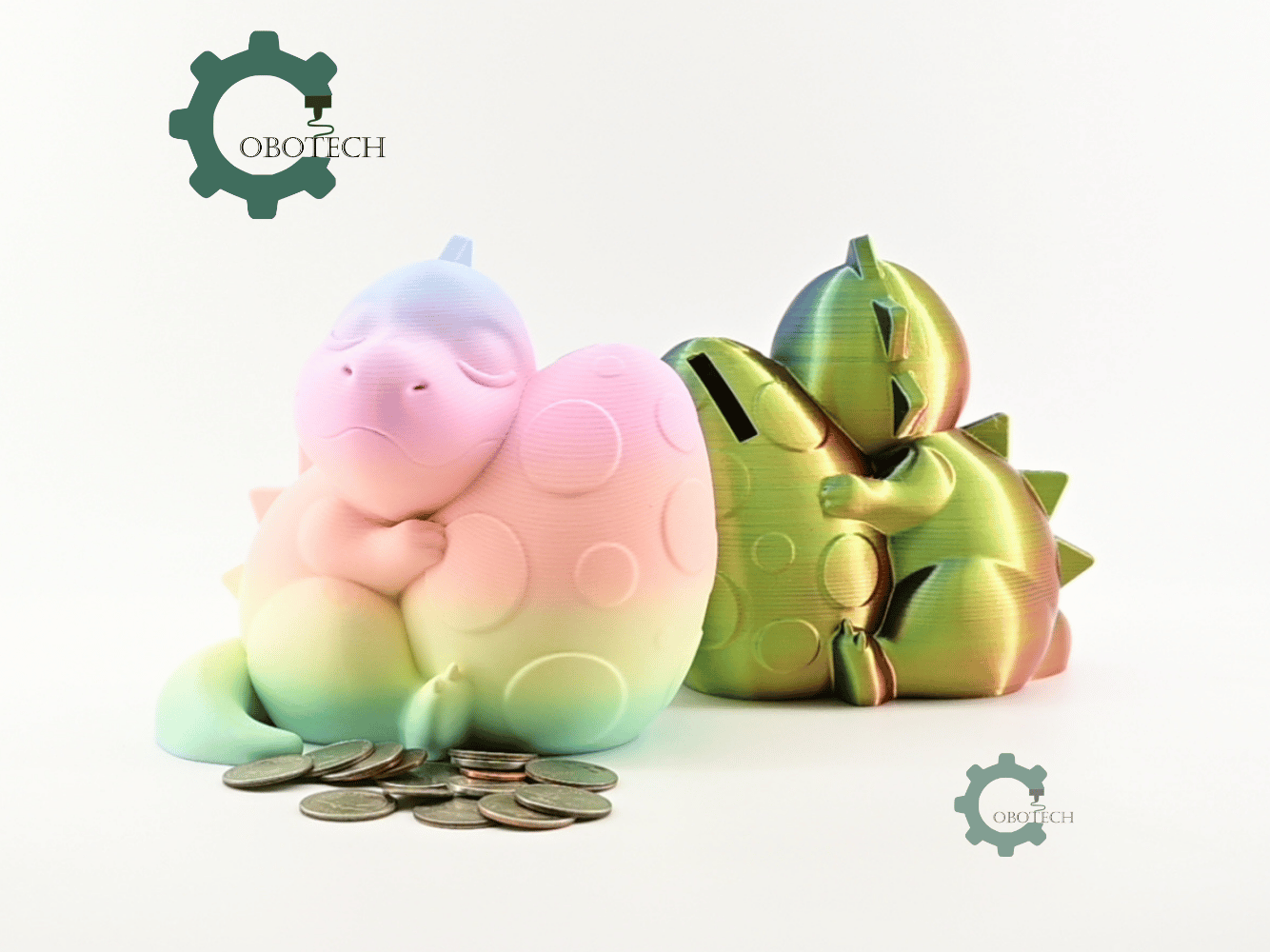 Digital Downloads - Cobotech Sleeping Dinosaur With Egg Piggy Bank - Desk Decor - Coin Bank Gifts