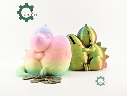 Digital Downloads - Cobotech Sleeping Dinosaur With Egg Piggy Bank - Desk Decor - Coin Bank Gifts