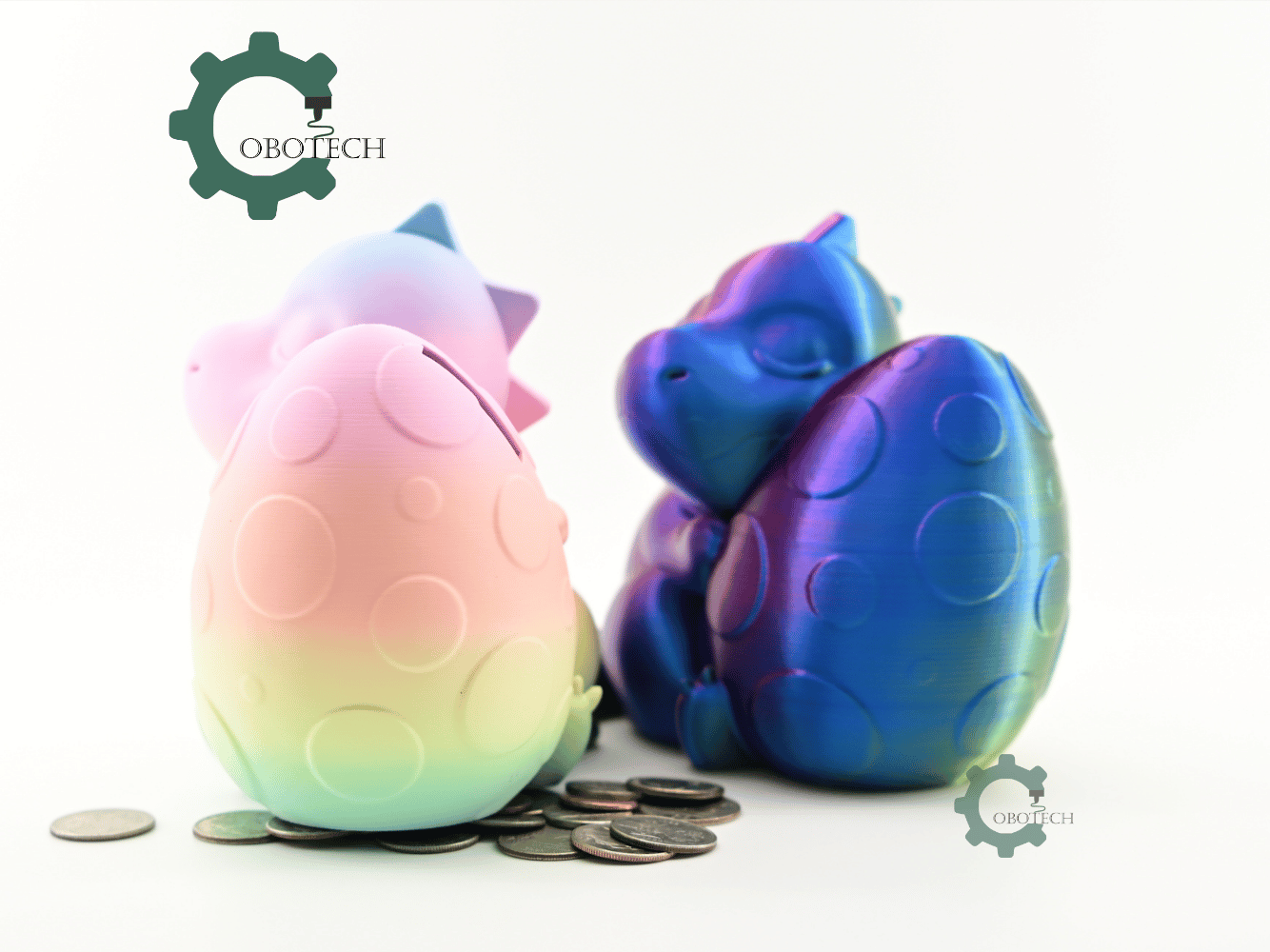 Digital Downloads - Cobotech Sleeping Dinosaur With Egg Piggy Bank - Desk Decor - Coin Bank Gifts
