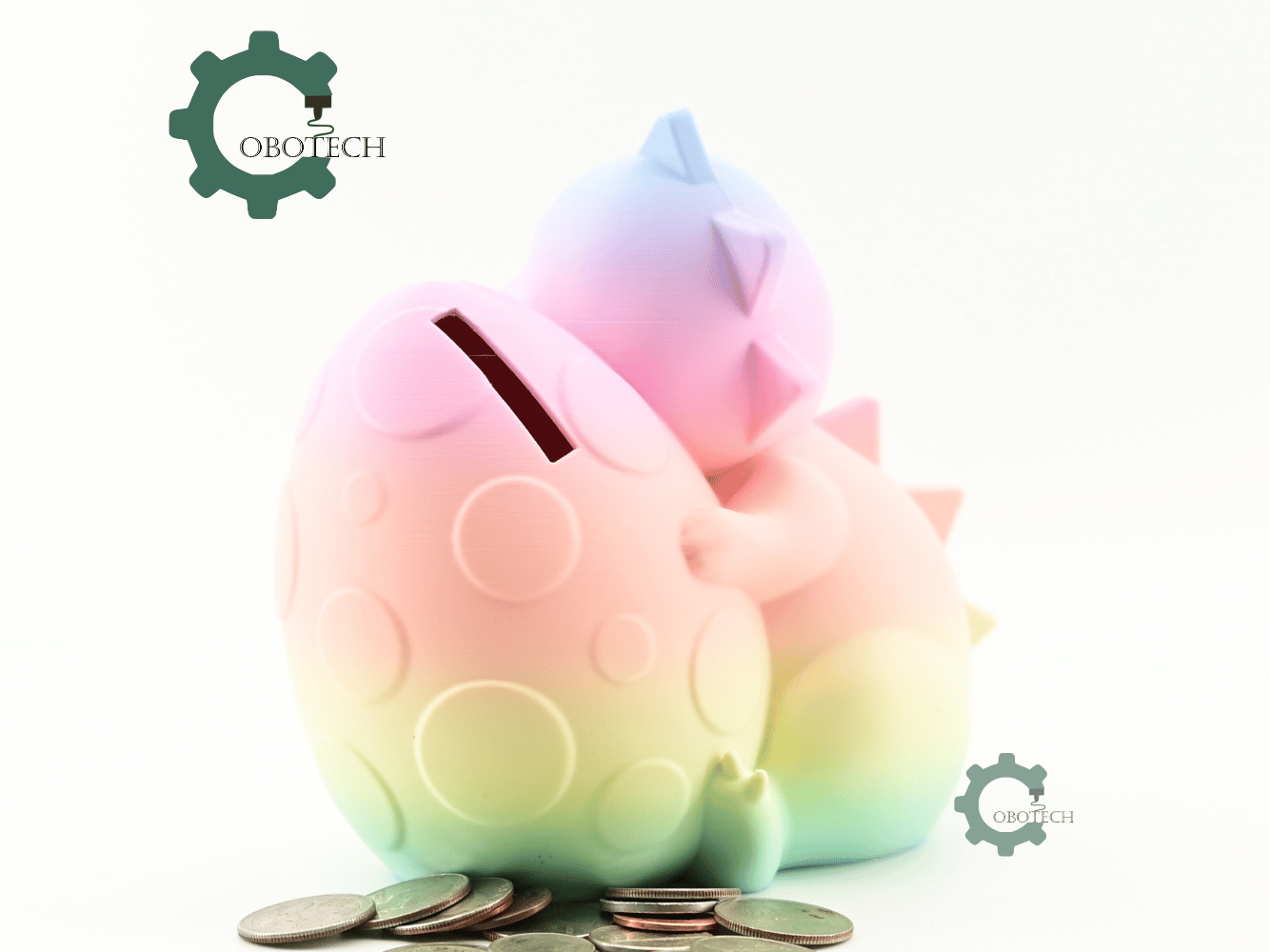 Digital Downloads - Cobotech Sleeping Dinosaur With Egg Piggy Bank - Desk Decor - Coin Bank Gifts