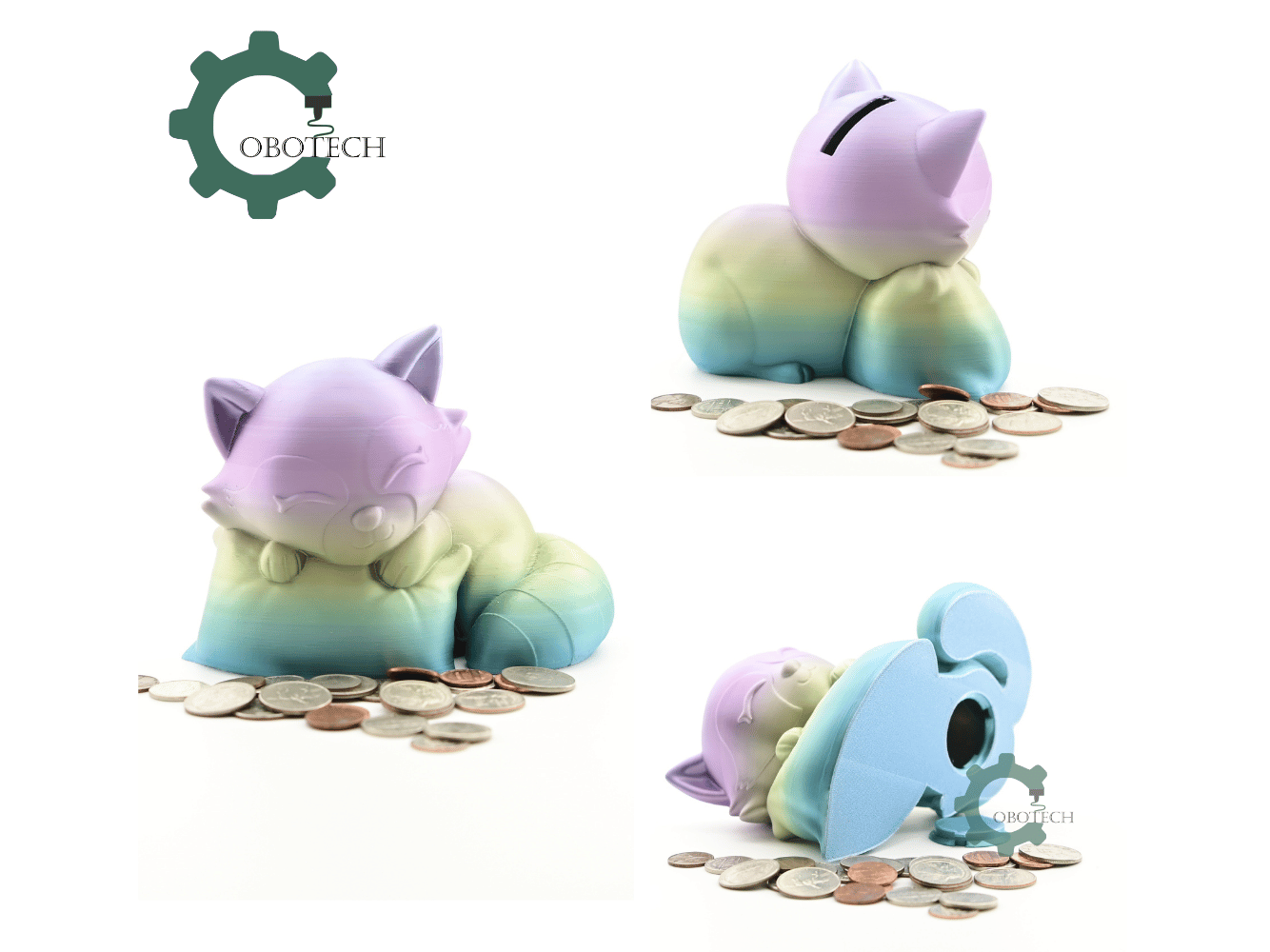 Digital Downloads - Cobotech Sleepy Raccoon On Pillow Piggy Bank - Desk Decor - Coin Bank Gifts