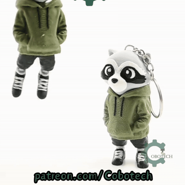 Digital Downloads - Cobotech Urban Raccoon In Hoodie Articulated Keychain - Cute Backpack Keychain