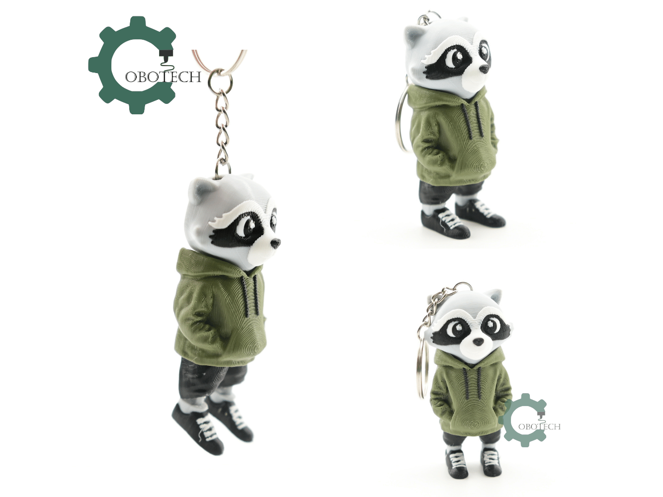Digital Downloads - Cobotech Urban Raccoon In Hoodie Articulated Keychain - Cute Backpack Keychain
