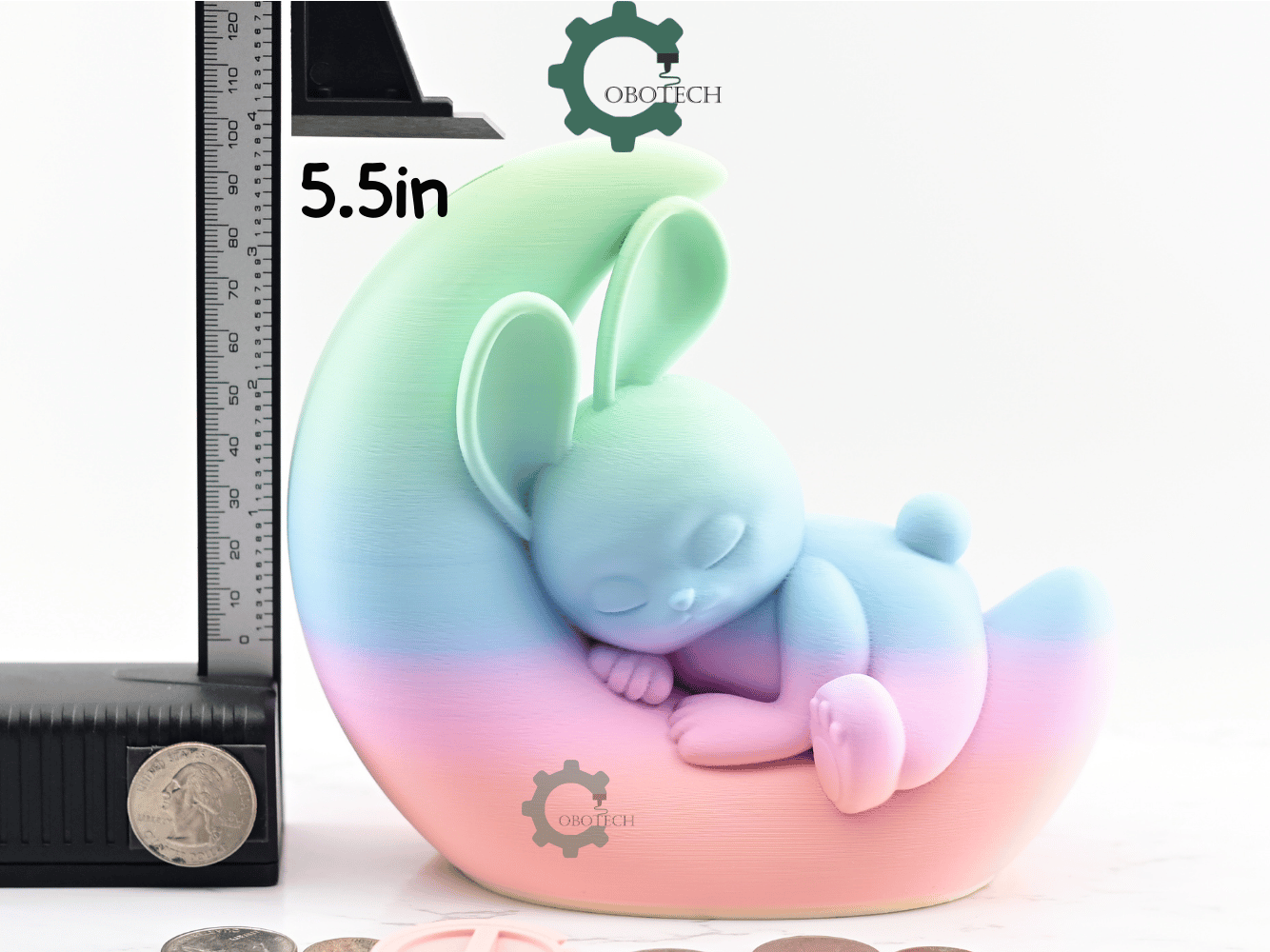 Digital Downloads - Cobotech Dreamy Bunny On Crescent Moon Piggy Bank - Desk Decor - Coin Bank Gifts