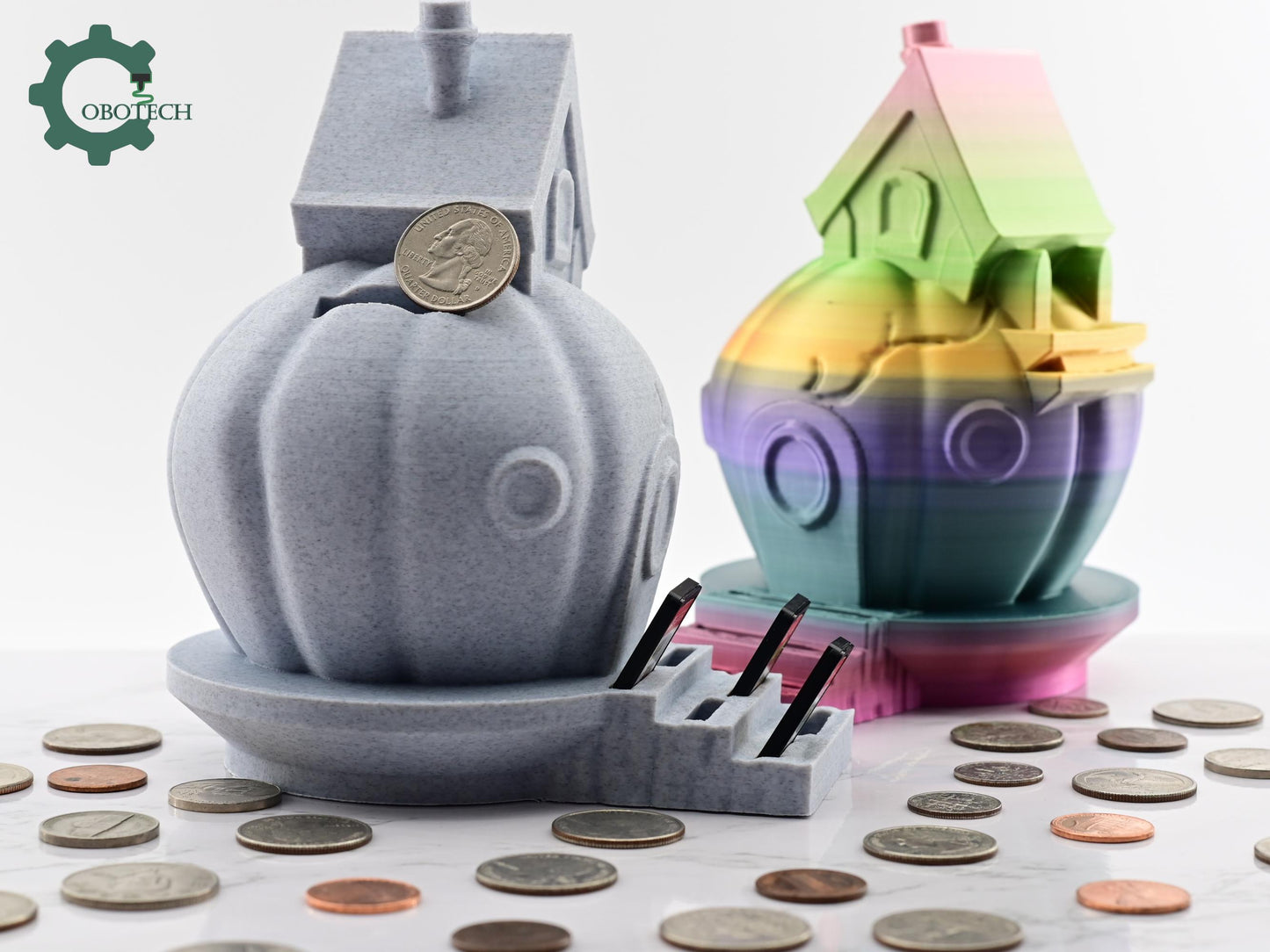 Digital Downloads Cobotech Cozy Pumpkin House Game Card Holder and Piggy Bank by Cobotech - Game Card Organizer - Desk Home Decor - Halloween Fall Decor