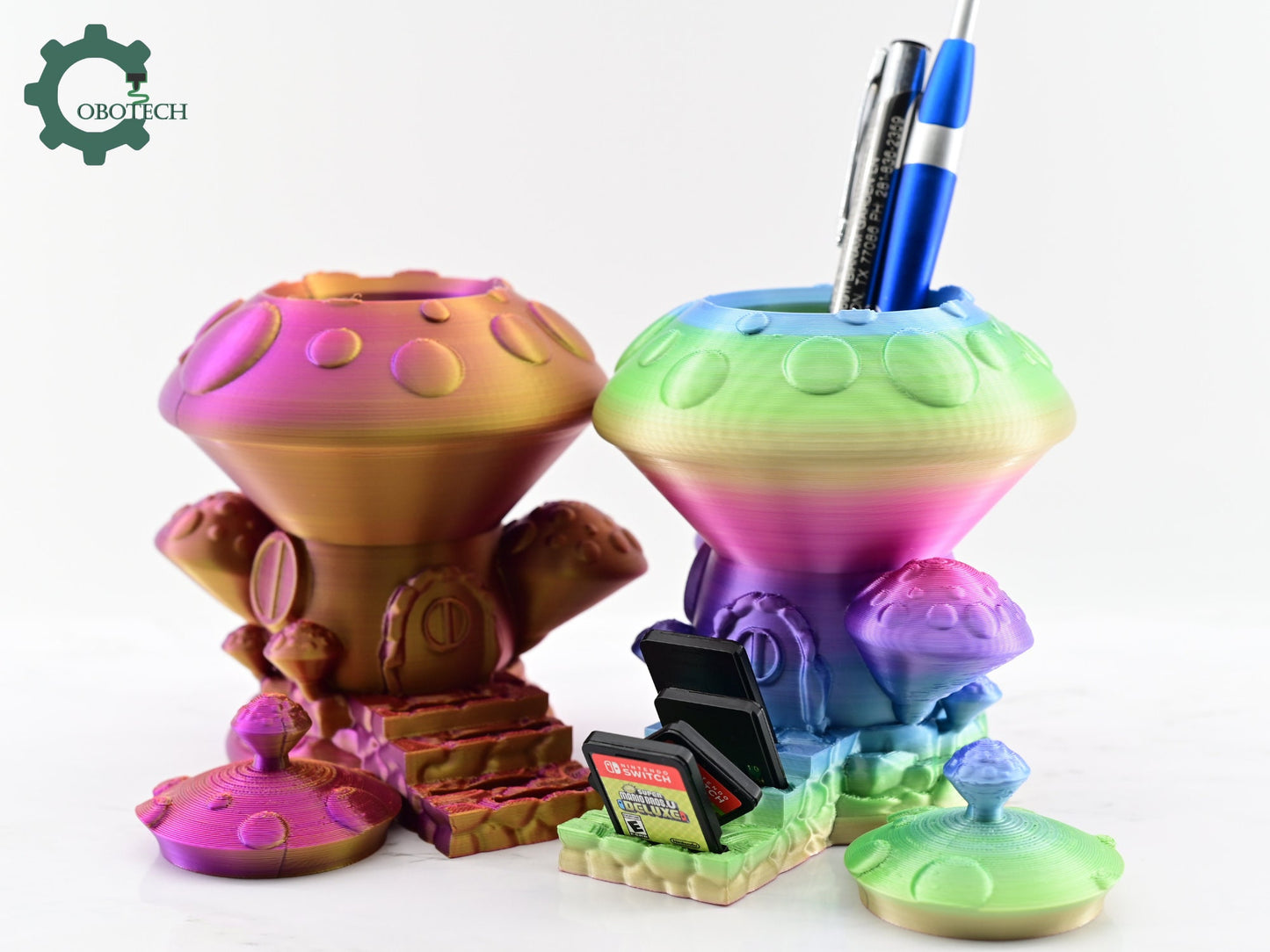 Digital Downloads Cobotech Mushroom House Switch Game Card and Pen Holder - Gaming Desk Accessory