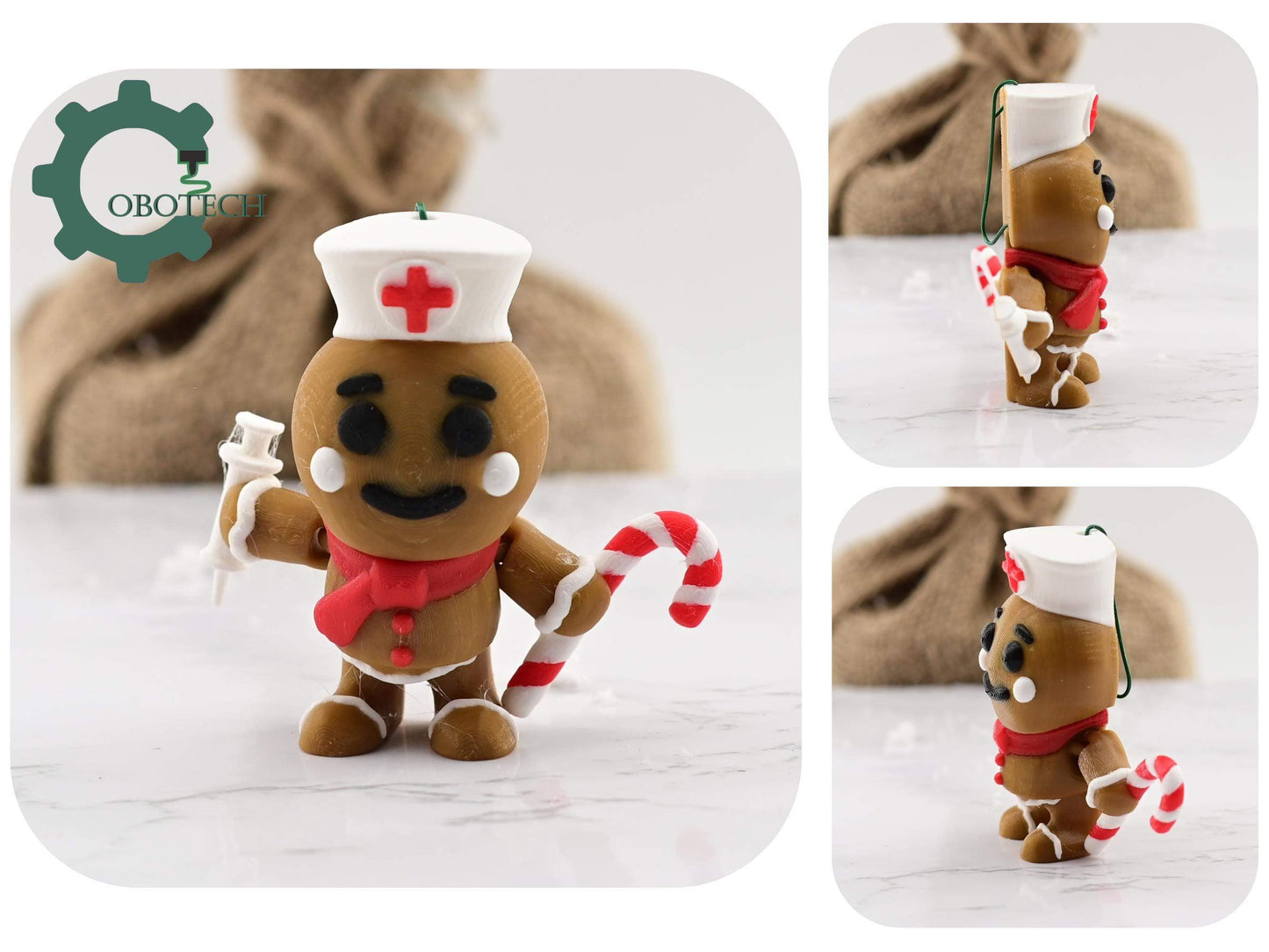 Digital Downloads Cobotech Articulated Gingerbread Nurse Ornament - Gingerbread Christmas Ornaments - Christmas Decor - Christmas Gifts for Nurses