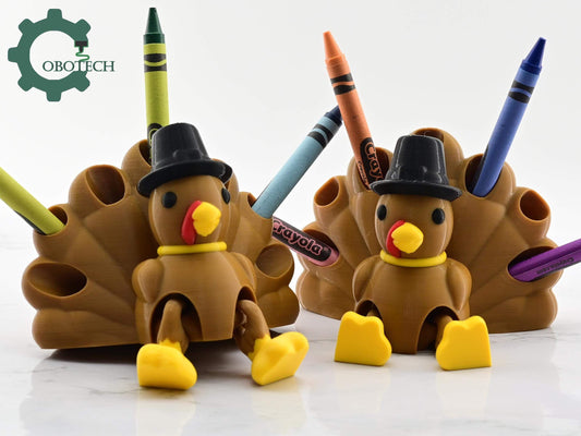 Digital Downloads Cobotech Articulated Turkey Crayon Holder - Thanksgiving turkey - Unique Gifts - Turkey Decor - Fall Decor - Thanksgiving Decor