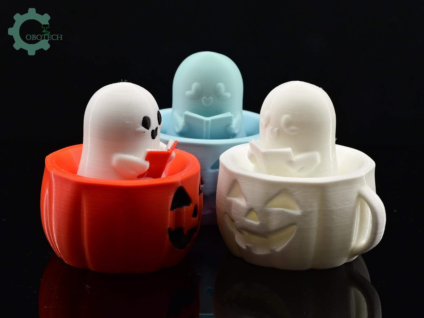 Digital Downloads Cobotech Pumpkin Ghost Reading Bobblehead - Fun Cobotech Halloween Toys - Unique Halloween Gifts - Halloween Decor - Fall Decor