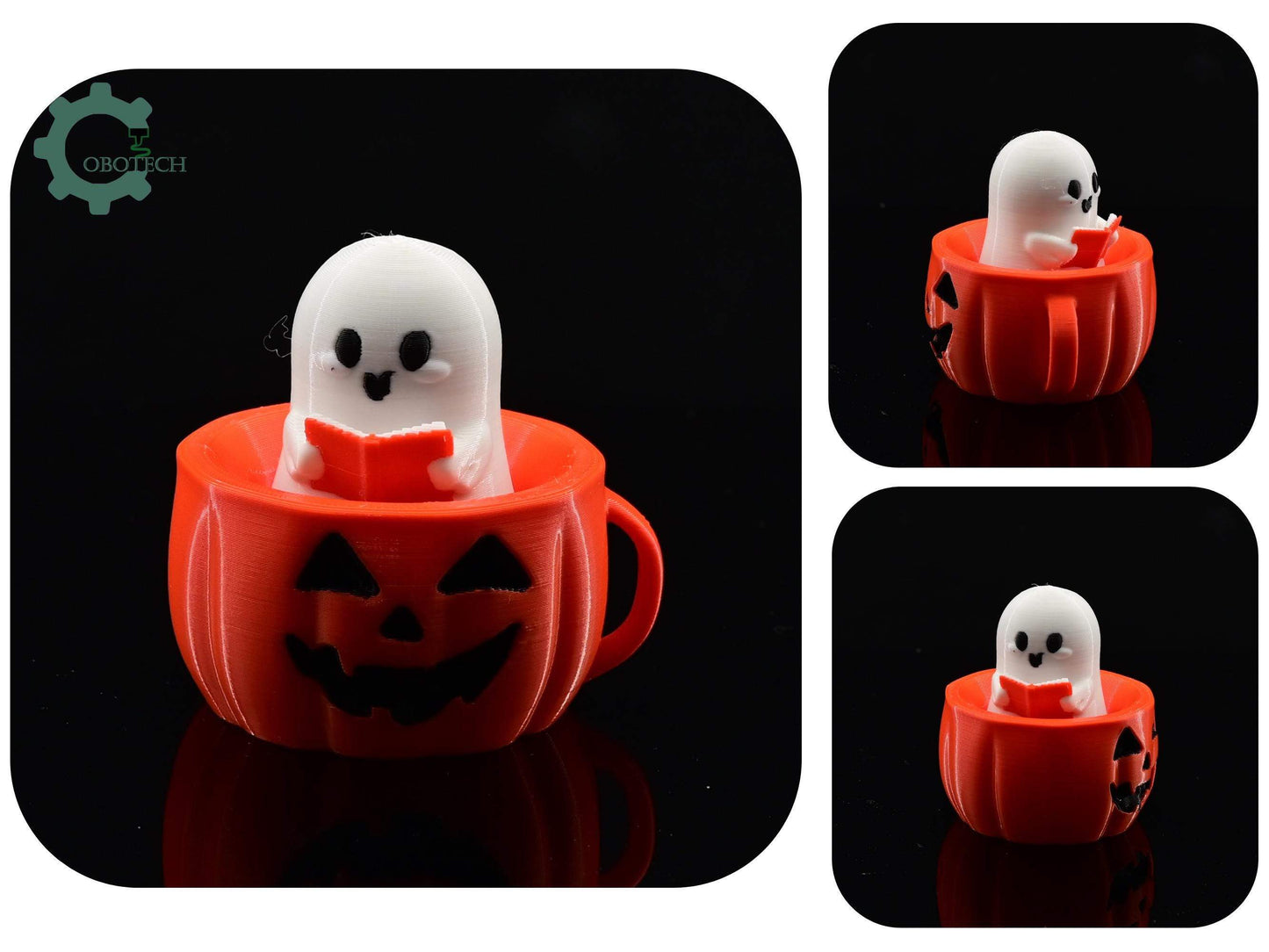 Digital Downloads Cobotech Pumpkin Ghost Reading Bobblehead - Fun Cobotech Halloween Toys - Unique Halloween Gifts - Halloween Decor - Fall Decor