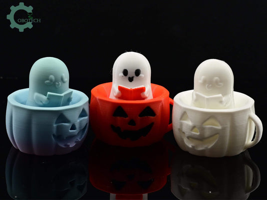 Digital Downloads Cobotech Pumpkin Ghost Reading Bobblehead - Fun Cobotech Halloween Toys - Unique Halloween Gifts - Halloween Decor - Fall Decor