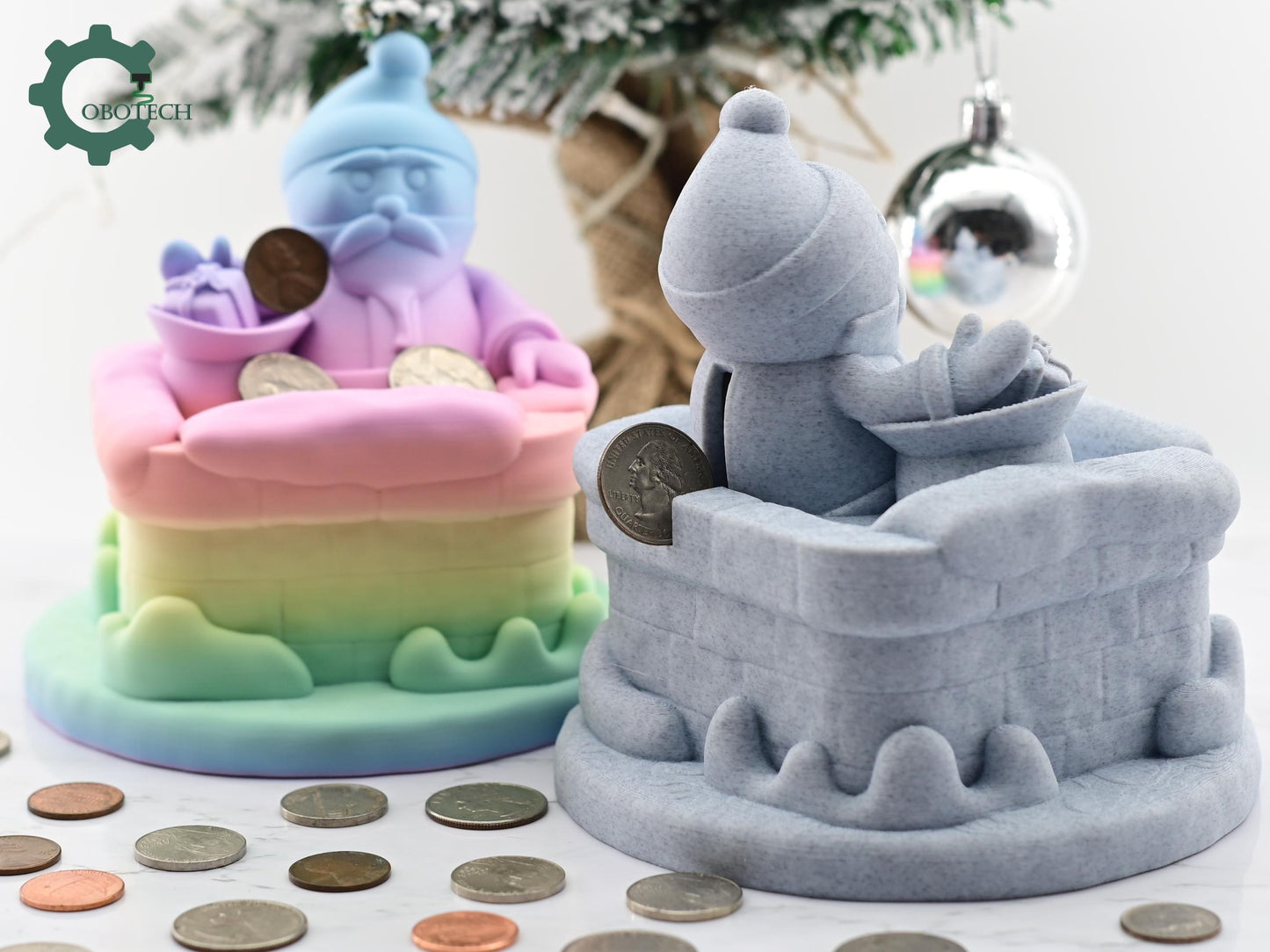 Digital Downloads Cobotech Santa in Chimney Piggy Bank - Christmas Desk Decor - Santa Coin Bank Gifts - Unique Christmas Gifts
