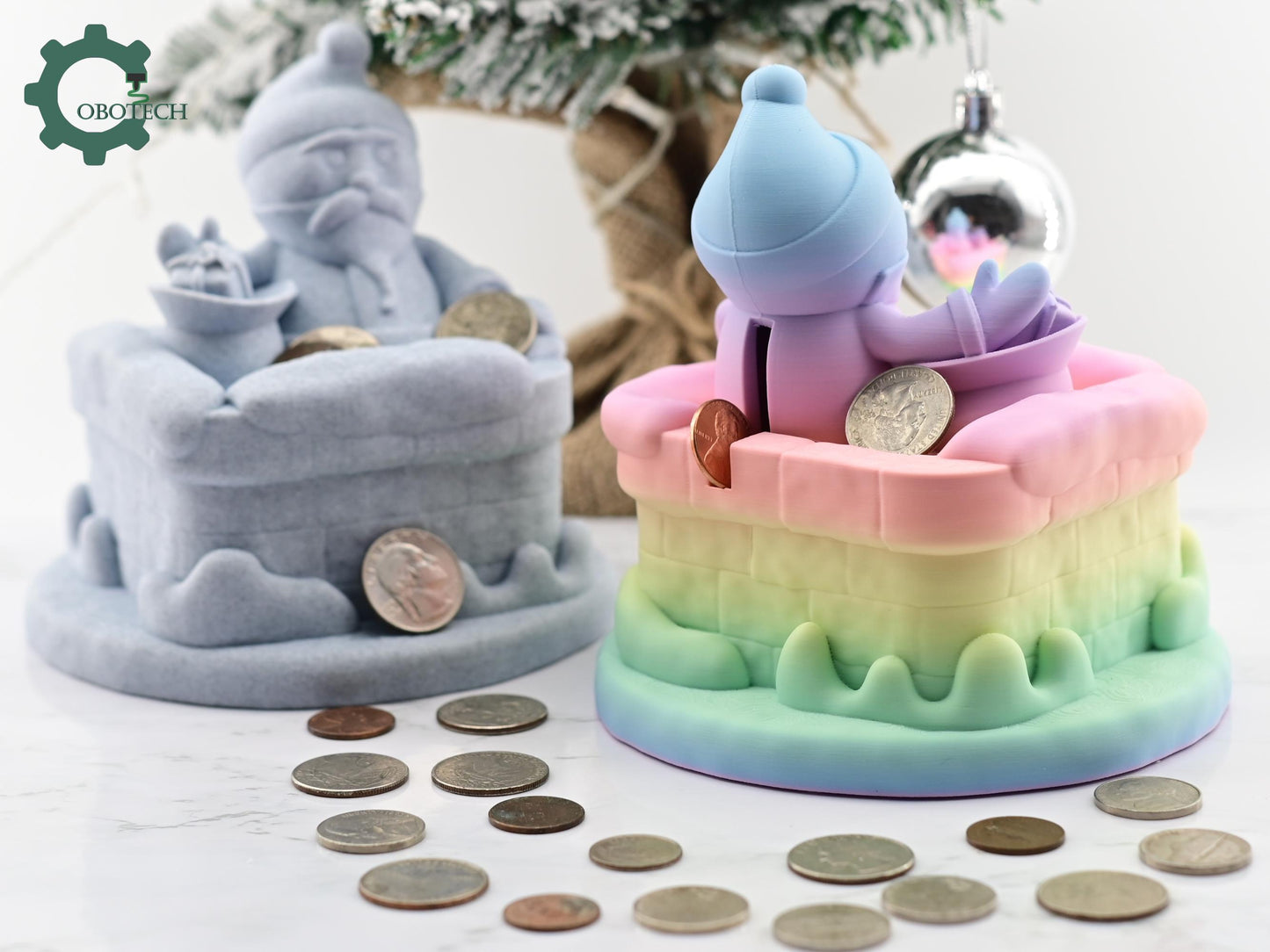 Digital Downloads Cobotech Santa in Chimney Piggy Bank - Christmas Desk Decor - Santa Coin Bank Gifts - Unique Christmas Gifts