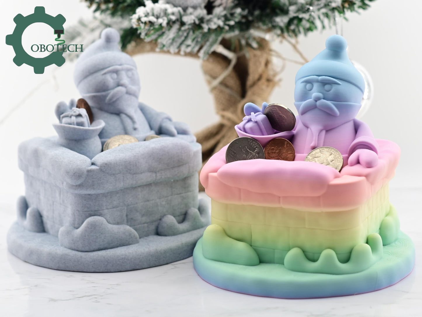 Digital Downloads Cobotech Santa in Chimney Piggy Bank - Christmas Desk Decor - Santa Coin Bank Gifts - Unique Christmas Gifts