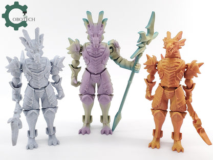 3D Print Articulated Dragon Knight by Cobotech, Articulated Knight, Desk Decor, Cool Gift